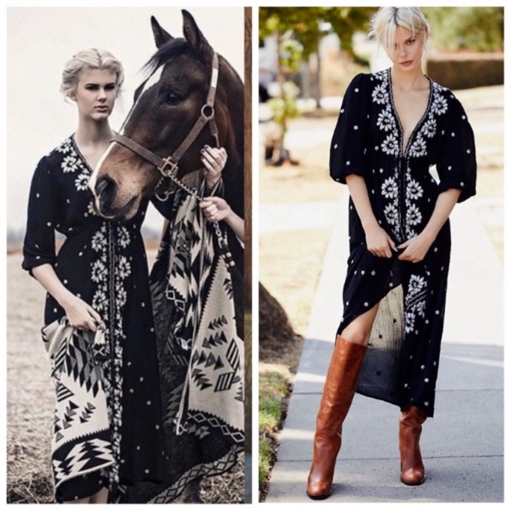 🎉FP🎉NWT-Free People Boho Chic Floral Embroidered Fable Midi Dress